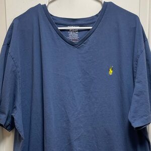 Ralph Lauren Sz XXL Navy V-Neck Tee with Yellow Emblem Classic Preppy Y2K 90s